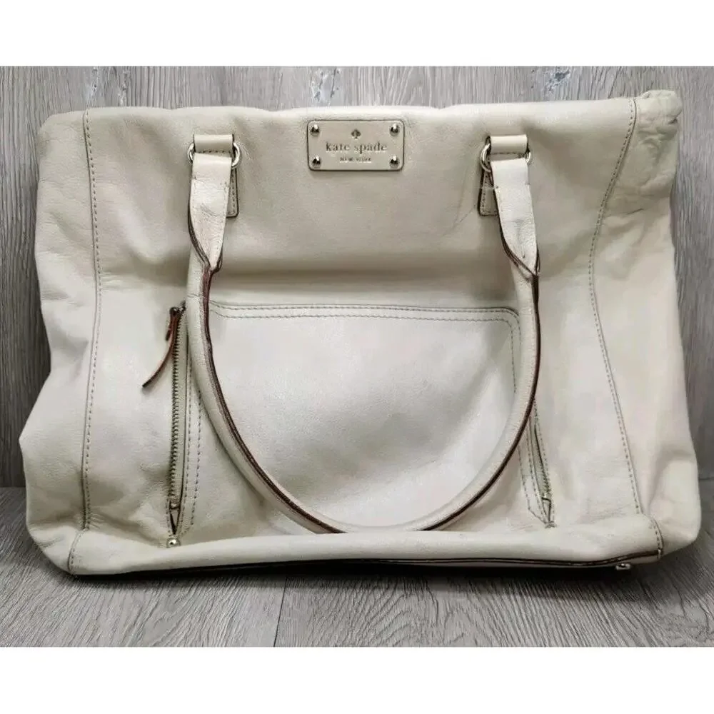 Kate Spade Baxter Street Cobble Hill Carry All Leather Top Handle Bag Cream